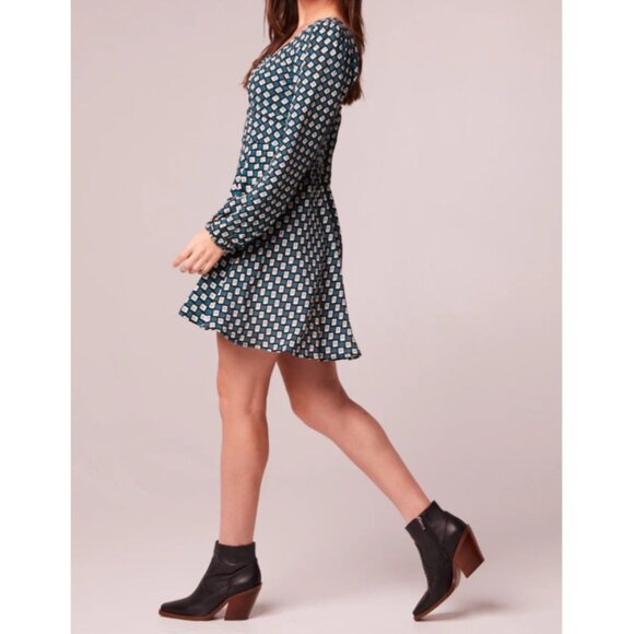 Band of the Free NWT Genevieve Teal Diamond Long Sleeve Mini Dress Sz XS Blue - Picture 13 of 13